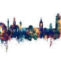 Darmstadt Skyline Blue & Bronze Mural Wallpaper - pure wallpaper artwork