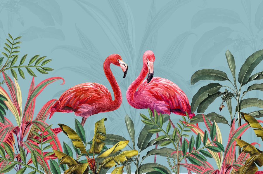 Shy Flamingos Mural Wallpaper - Neutral Tone