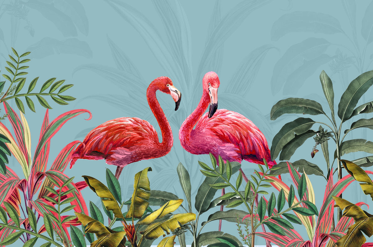Shy Flamingos Mural Wallpaper - Neutral Tone - pure wallpaper artwork