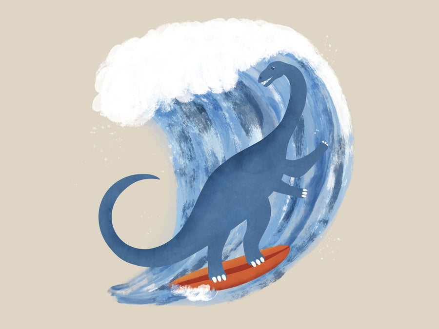 Surfing Brontosaurus Mural Wallpaper