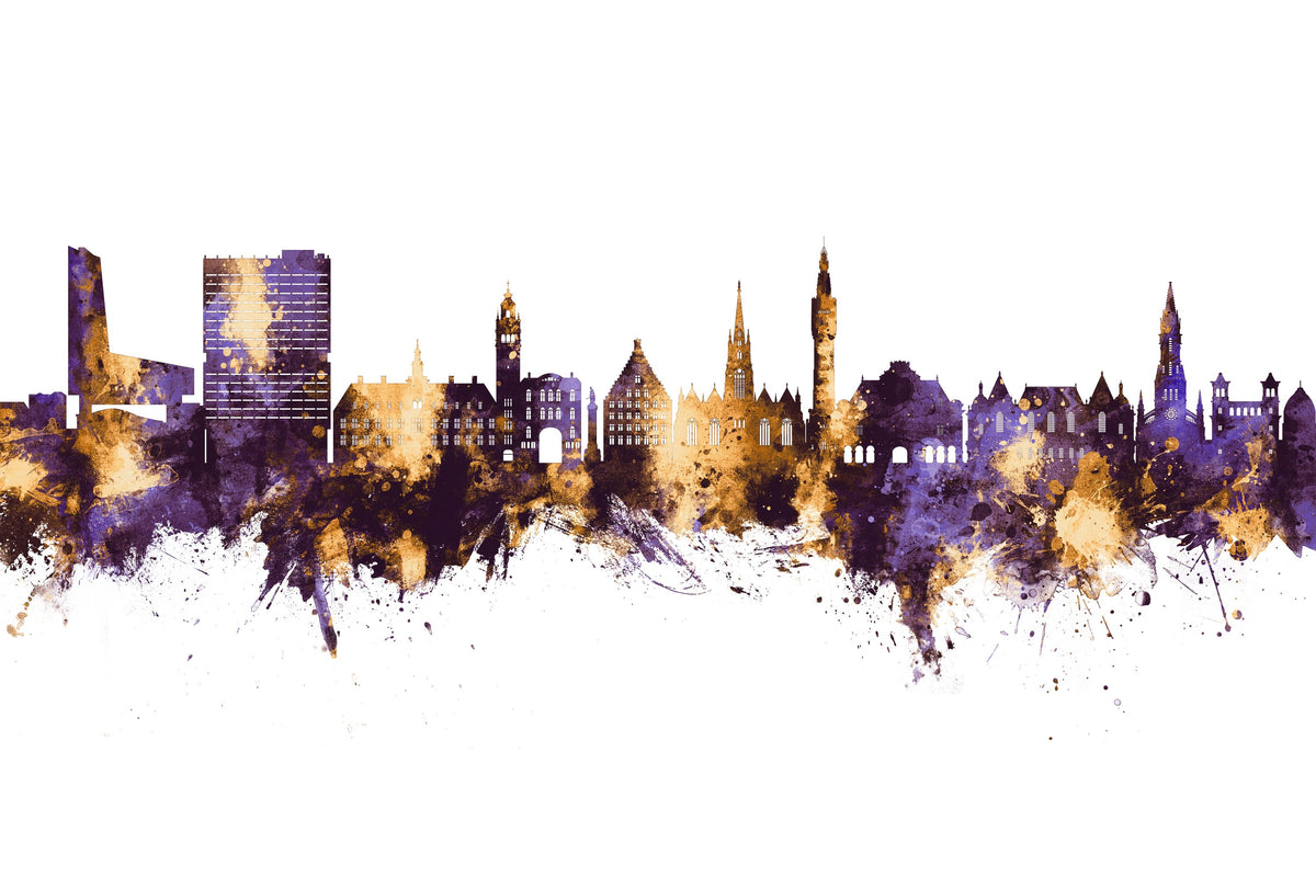 Lille France Skyline Purple & Gold Mural Wallpaper - pure wallpaper artwork