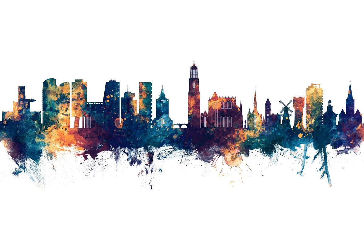 Utrecht the Netherlands Skyline Blue & Bronze Mural Wallpaper - pure wallpaper artwork