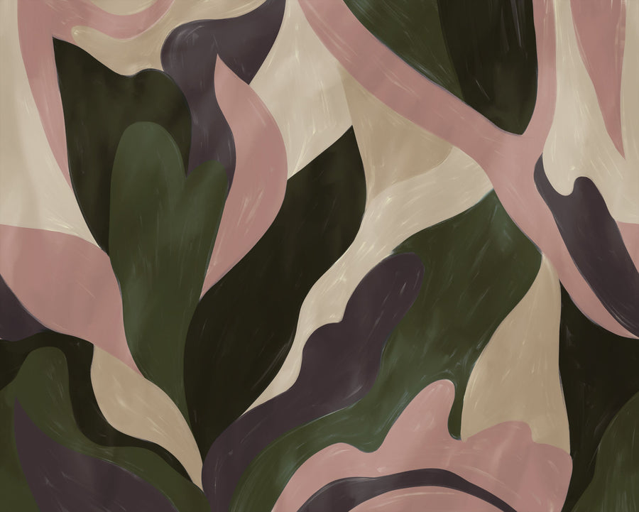 Dynamic Fields, Forest Green & Rose Mural Wallpaper