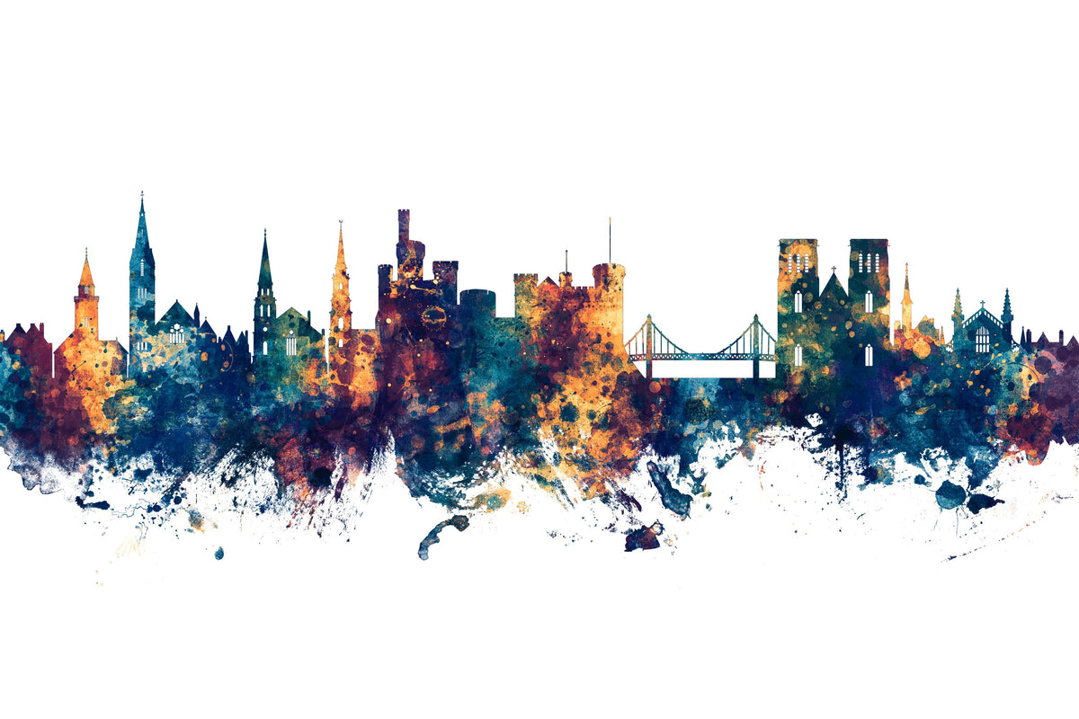 Inverness Scotland Skyline Blue & Bronze Mural Wallpaper - pure wallpaper artwork