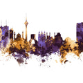 Tehran Iran Skyline Purple & Gold Mural Wallpaper - pure wallpaper artwork
