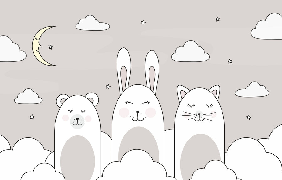 Sleeping Bunny Gray Mural Wallpaper