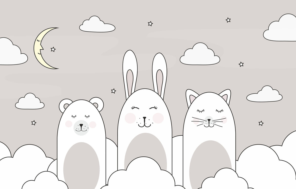 Sleeping Bunny Gray Mural Wallpaper - pure wallpaper artwork