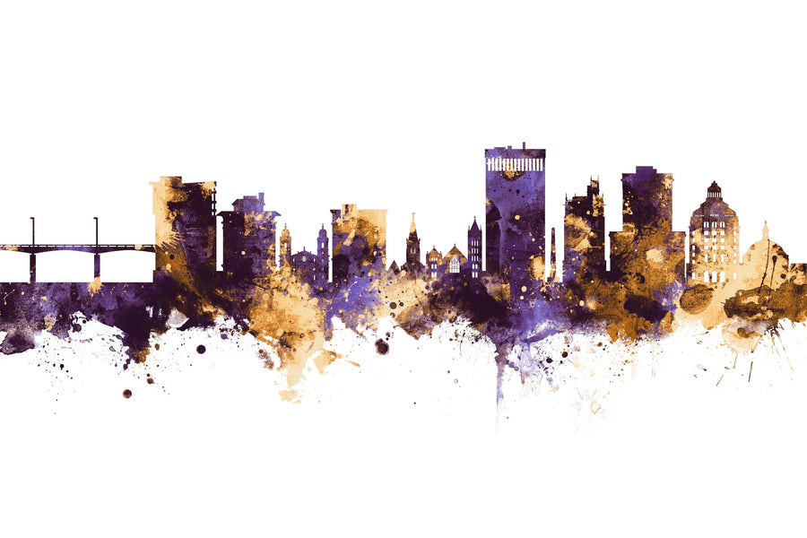 Asheville North Carolina Skyline Purple & Gold Mural Wallpaper