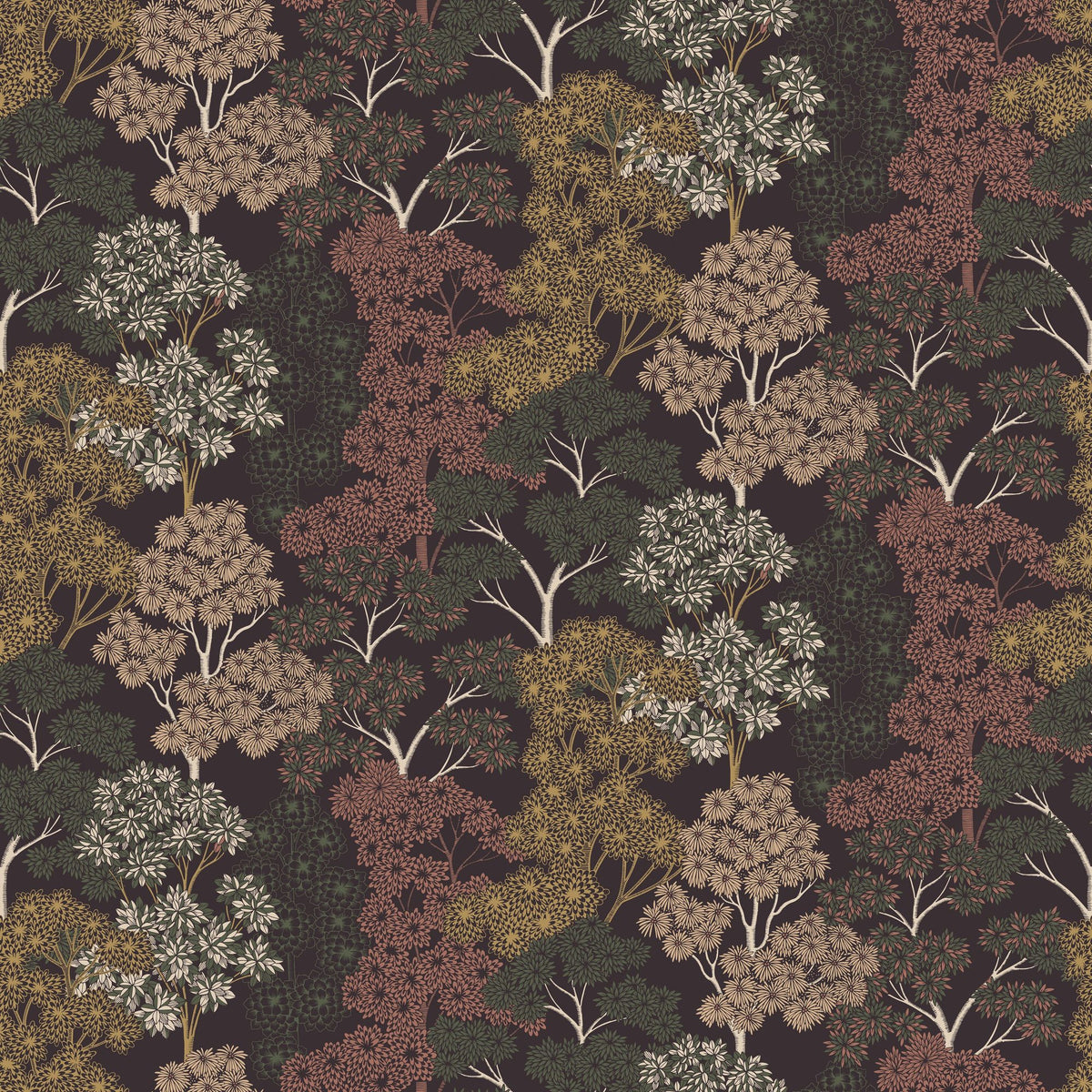 Overleaf Woodland Pattern, Cocoa Mural Wallpaper - pure wallpaper artwork