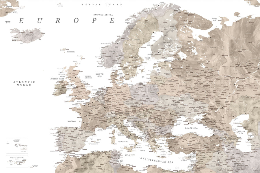 Europe Map Detailed - Abey Mural Wallpaper