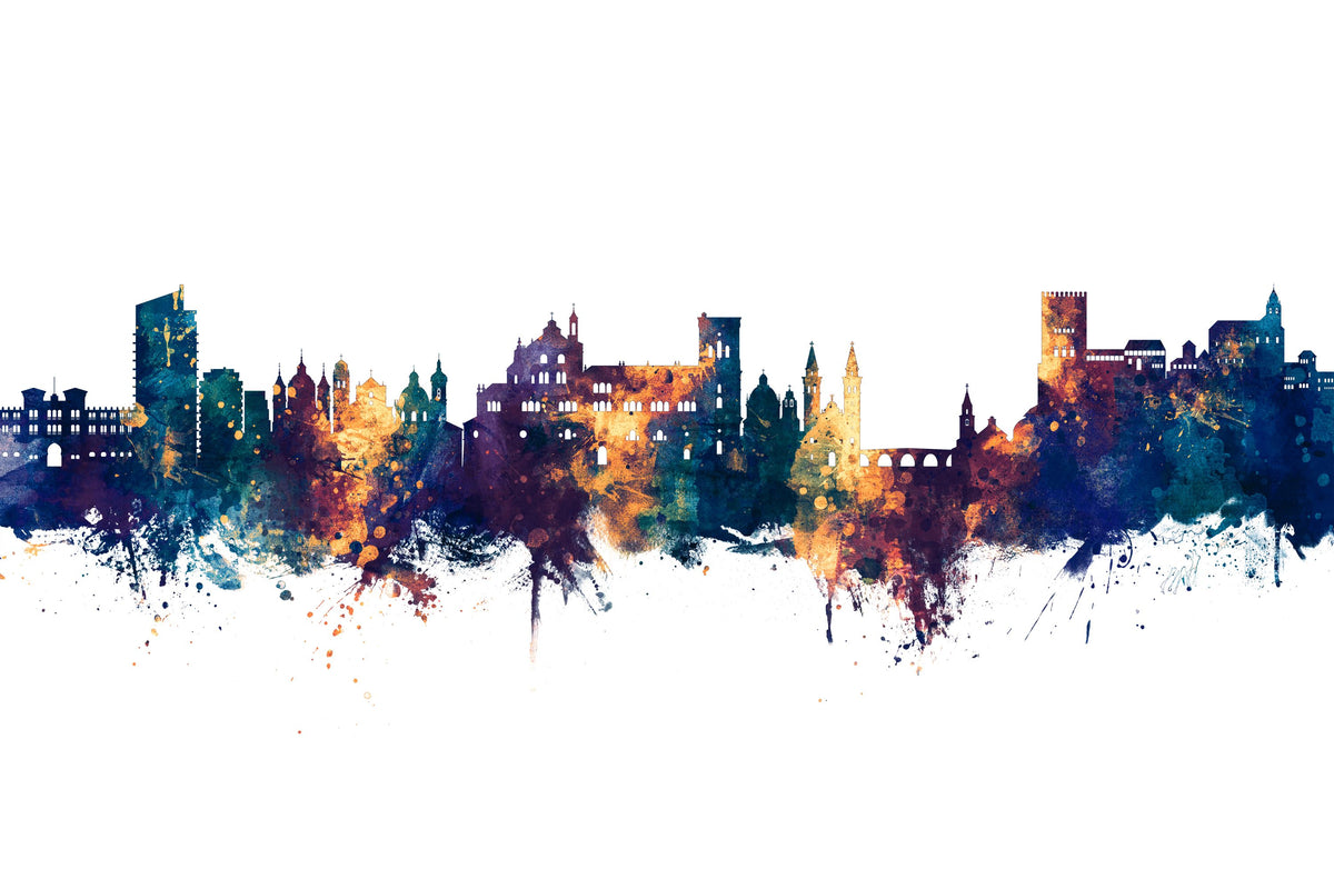 Granada Spain Skyline Blue & Bronze Mural Wallpaper - pure wallpaper artwork