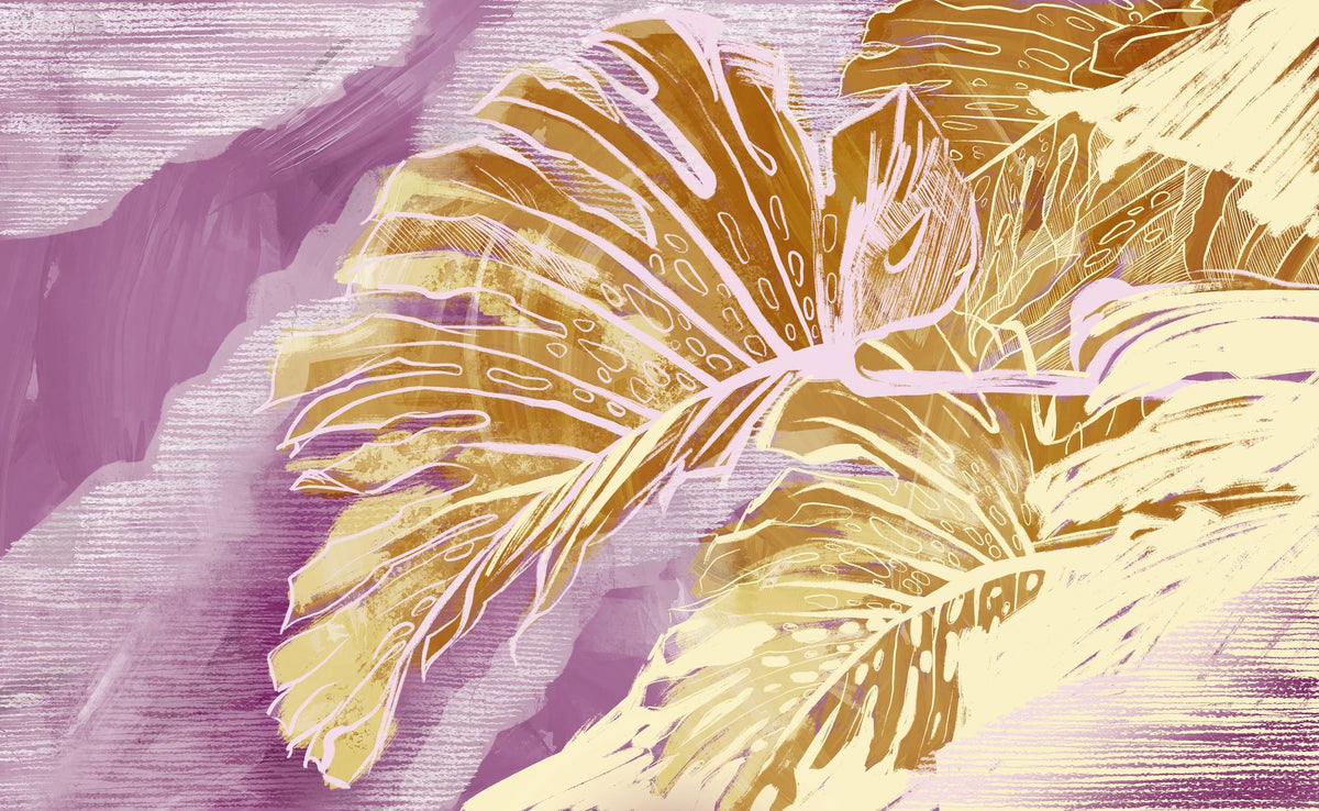 High Grunge Leaves Mural Wallpaper - Red Tone - pure wallpaper artwork
