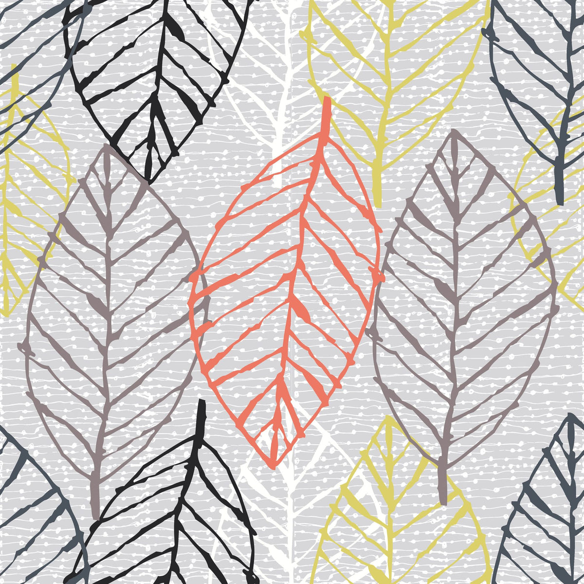 Happy Garden Grey Leaves Mural Wallpaper - pure wallpaper artwork