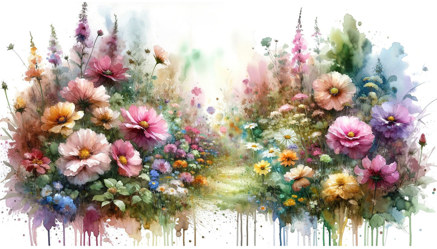 Flower Garden Watercolor Mural Wallpaper