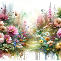 Flower Garden Watercolor Mural Wallpaper - pure wallpaper artwork