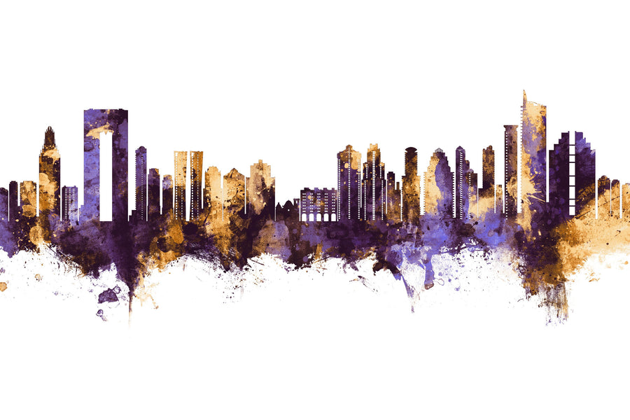 Benidorm Spain Skyline Purple & Gold Mural Wallpaper