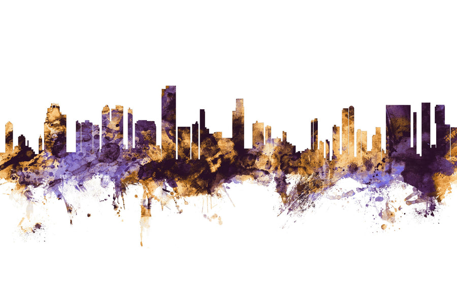 Honolulu Hawaii Skyline Purple & Gold Mural Wallpaper