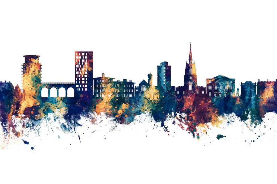Chelmsford England Skyline Blue & Bronze Mural Wallpaper