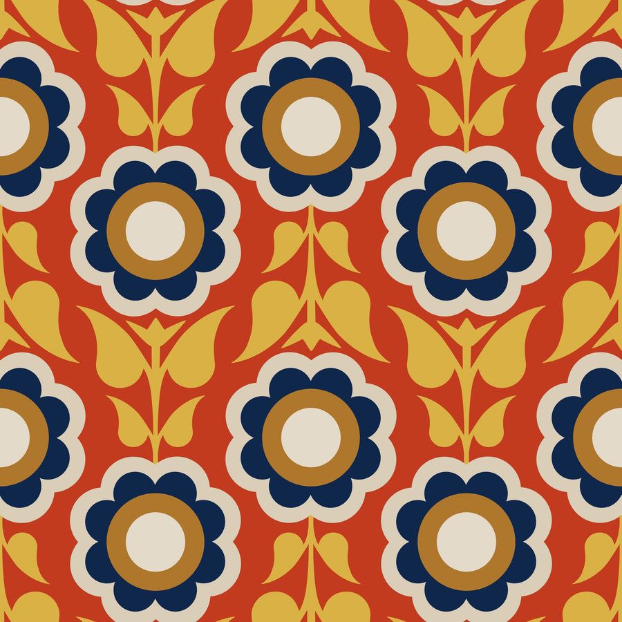 Retro Bold Blooms, Autumn Mural Wallpaper