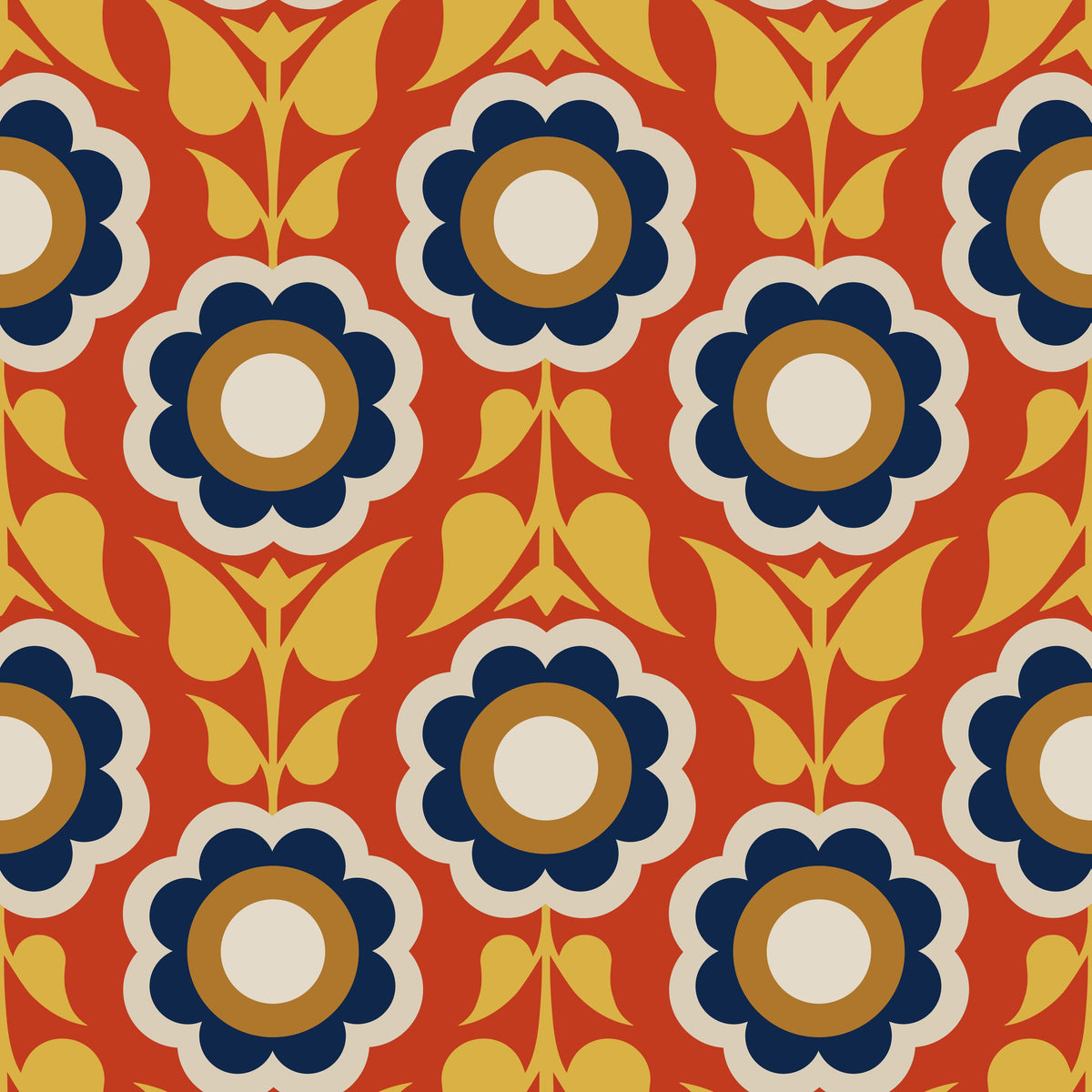 Retro Bold Blooms, Autumn Mural Wallpaper - pure wallpaper artwork