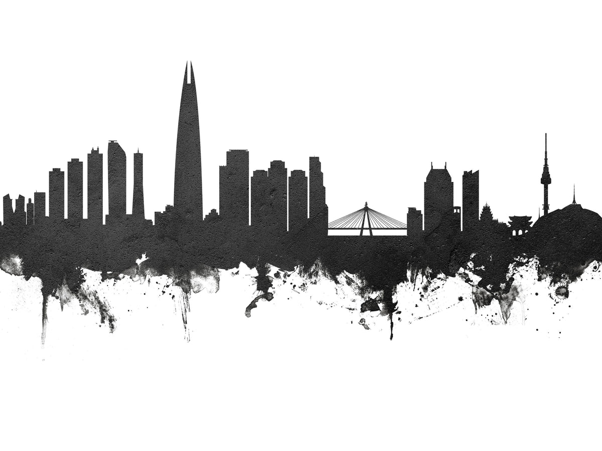 Seoul Skyline Black & White Mural Wallpaper - pure wallpaper artwork