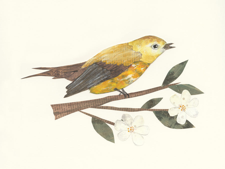 Yellow Paper Bird Mural Wallpaper