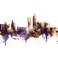 Omaha Nebraska Skyline Purple & Gold Mural Wallpaper - pure wallpaper artwork