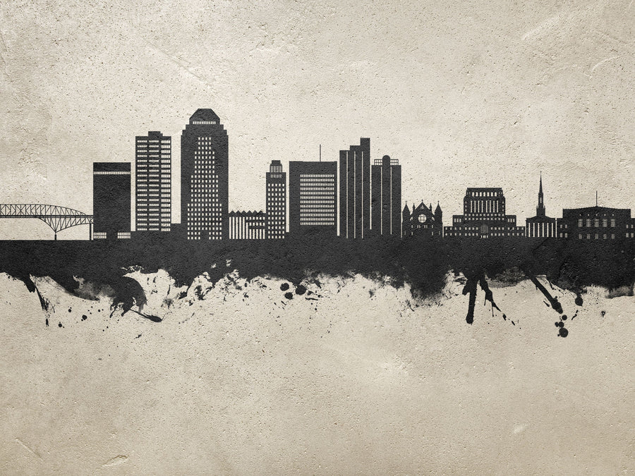 Shreveport Louisiana Skyline Concrete Mural Wallpaper