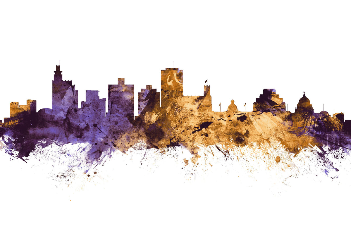 Jackson Mississippi Skyline Purple & Gold Mural Wallpaper - pure wallpaper artwork