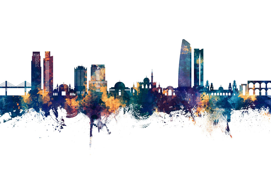 Amman Skyline Blue & Bronze Mural Wallpaper