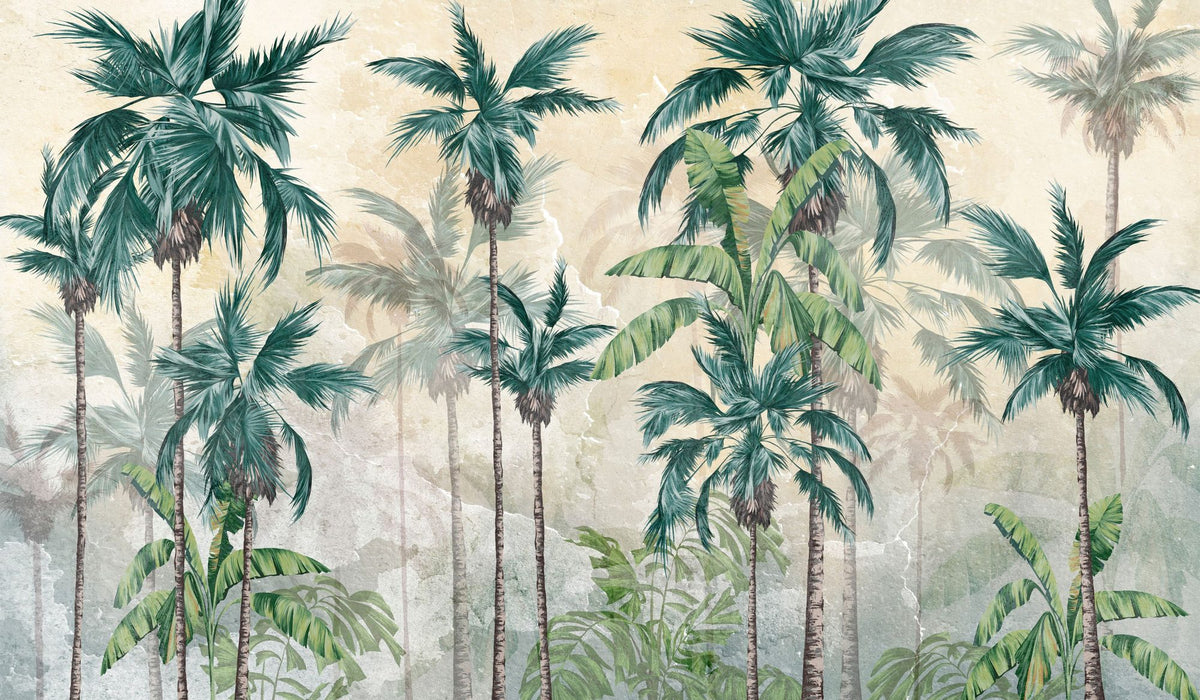 Textured Palm Paradise Mural Wallpaper - pure wallpaper artwork