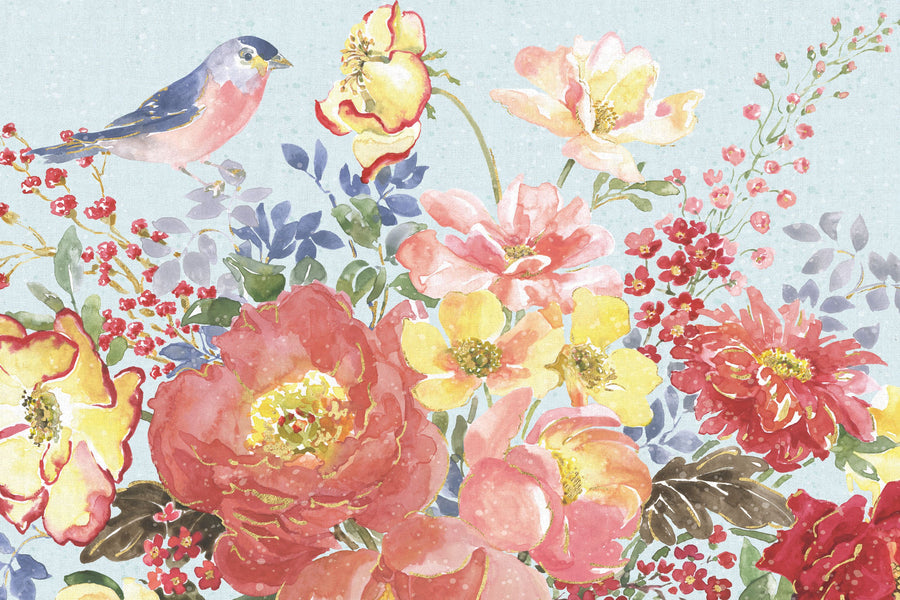 Floral Focus Blue Mural Wallpaper