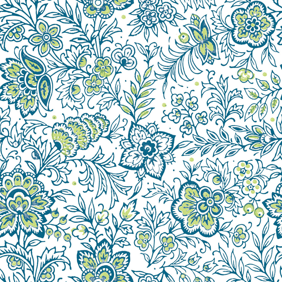 Kala Flowers Blue on White Mural Wallpaper