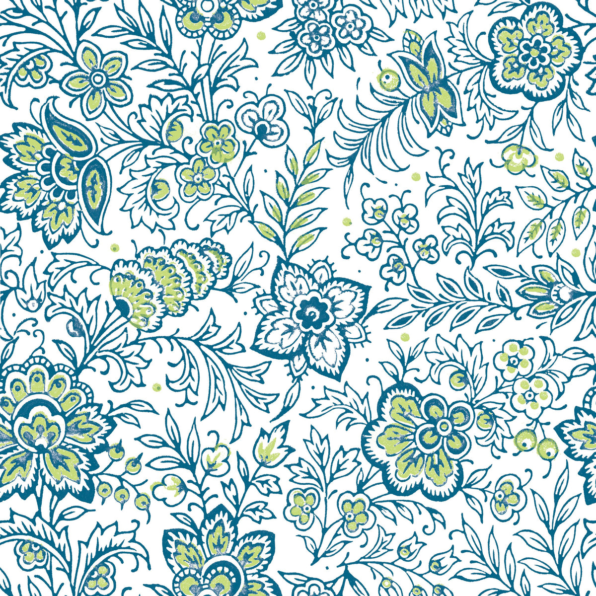Kala Flowers Blue on White Mural Wallpaper - pure wallpaper artwork