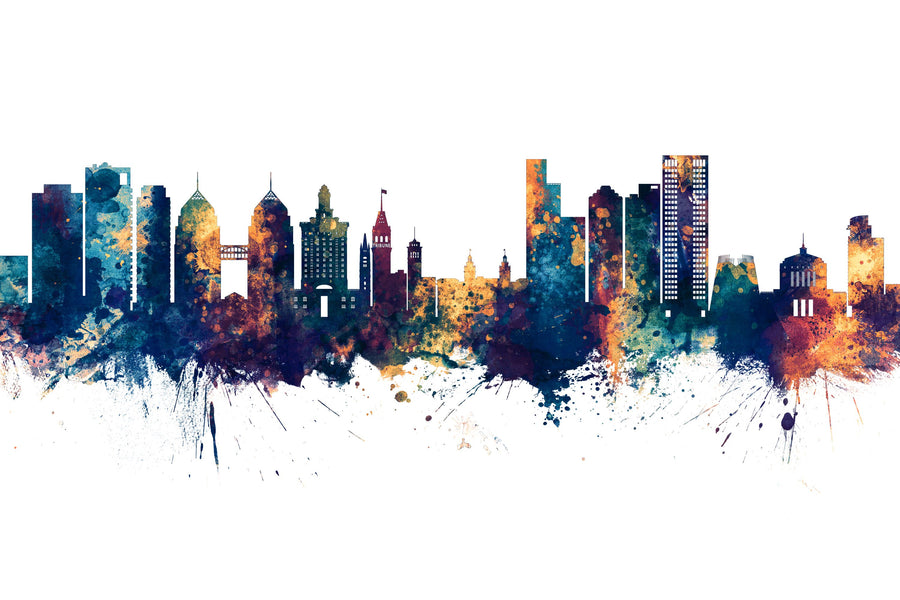 Oakland California Skyline Blue & Bronze Mural Wallpaper