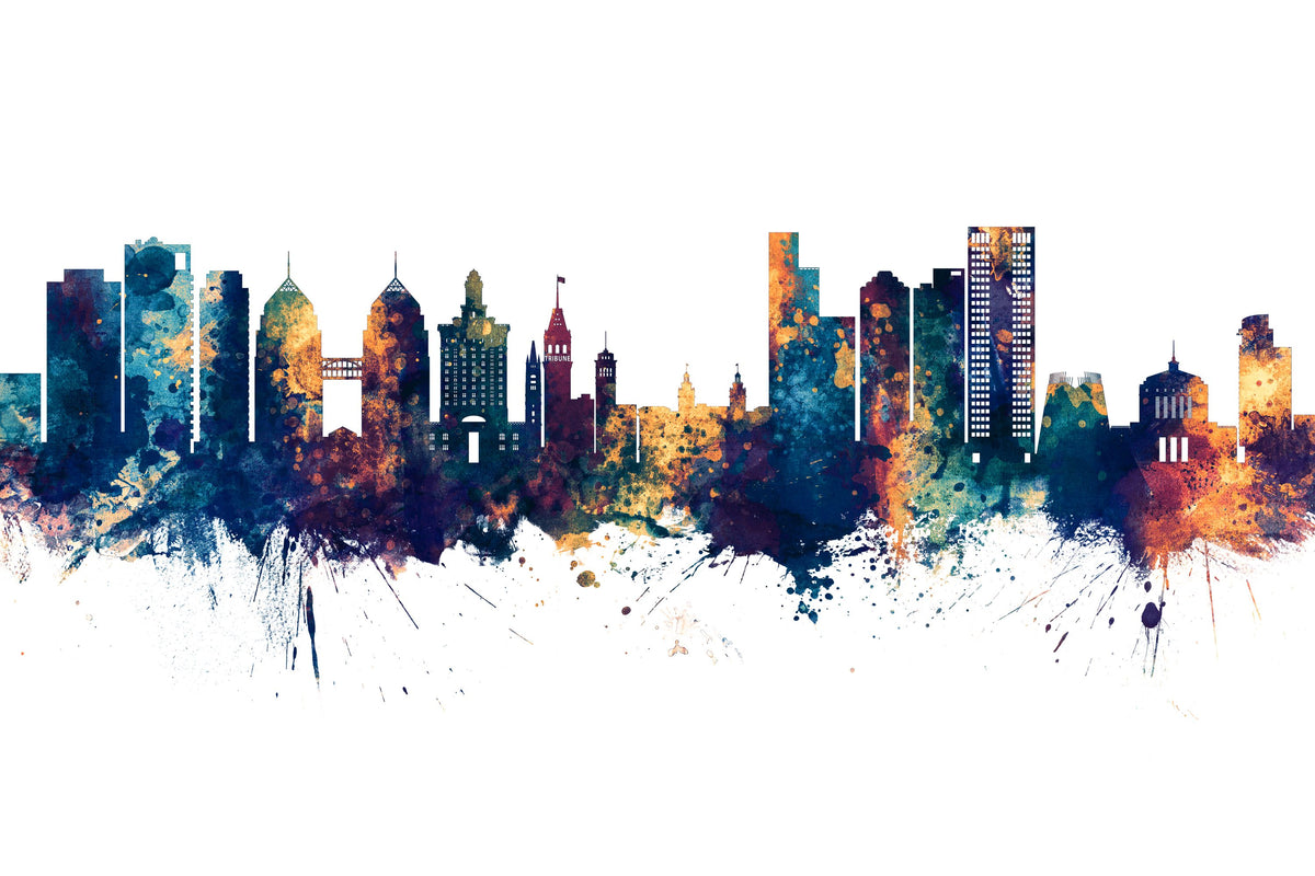 Oakland California Skyline Blue & Bronze Mural Wallpaper - pure wallpaper artwork