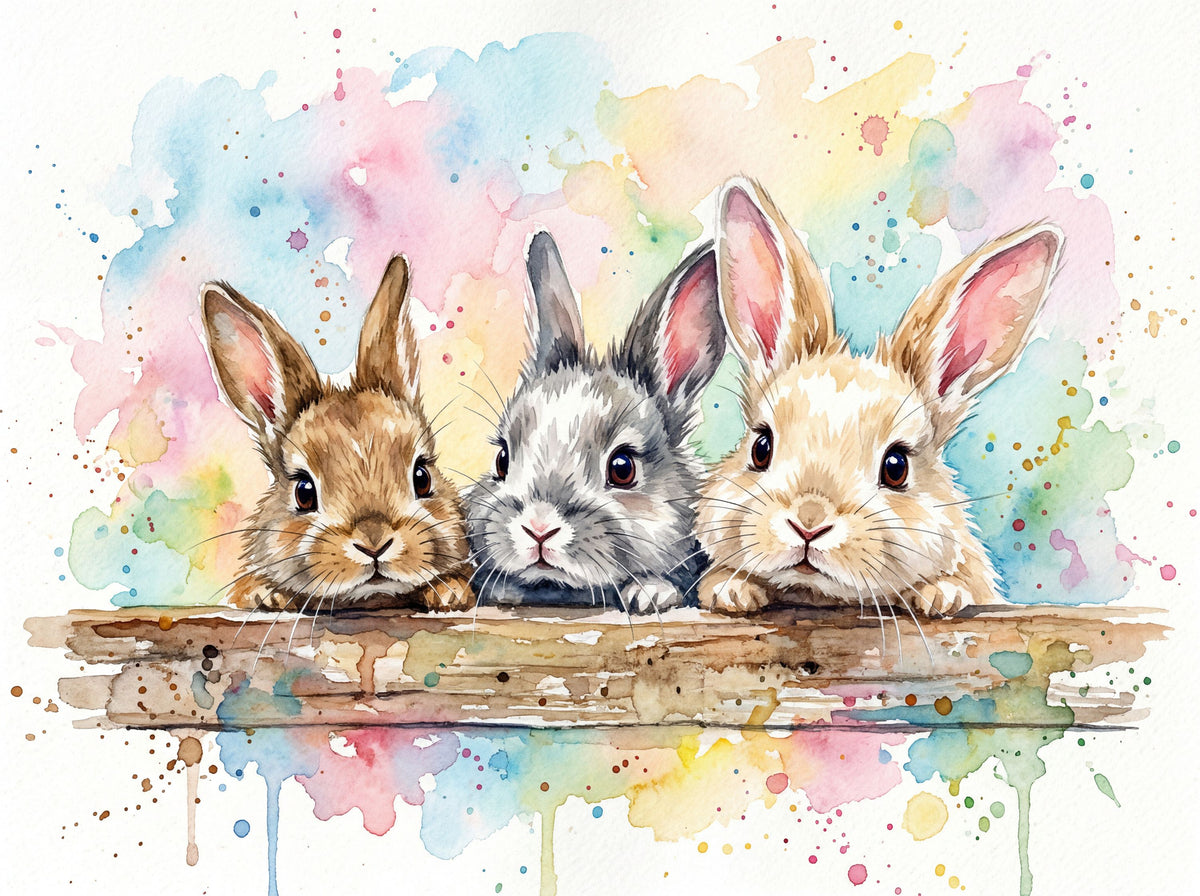 Rabbits II - Cute Baby Animals Series Mural Wallpaper - pure wallpaper artwork