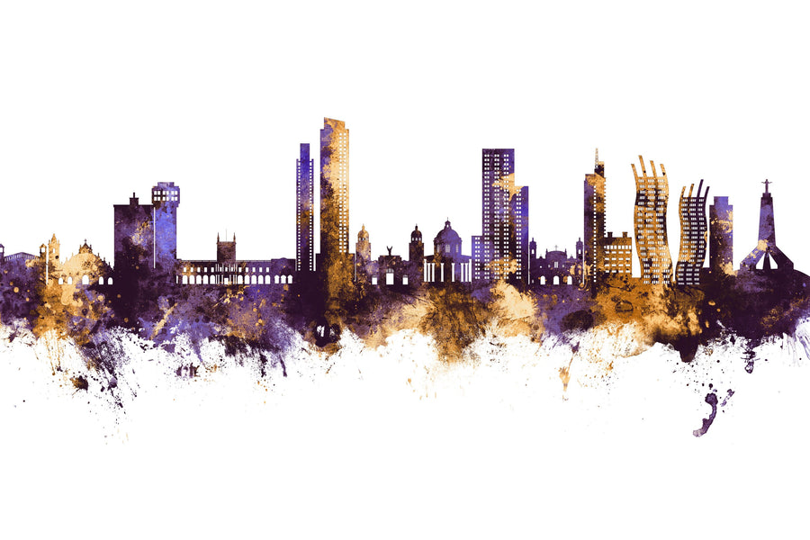 Asunción Paraguay Skyline Purple & Gold Mural Wallpaper