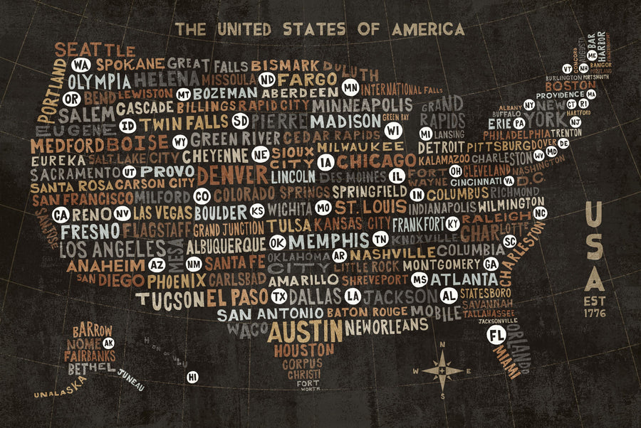 US City Map Black Mural Wallpaper