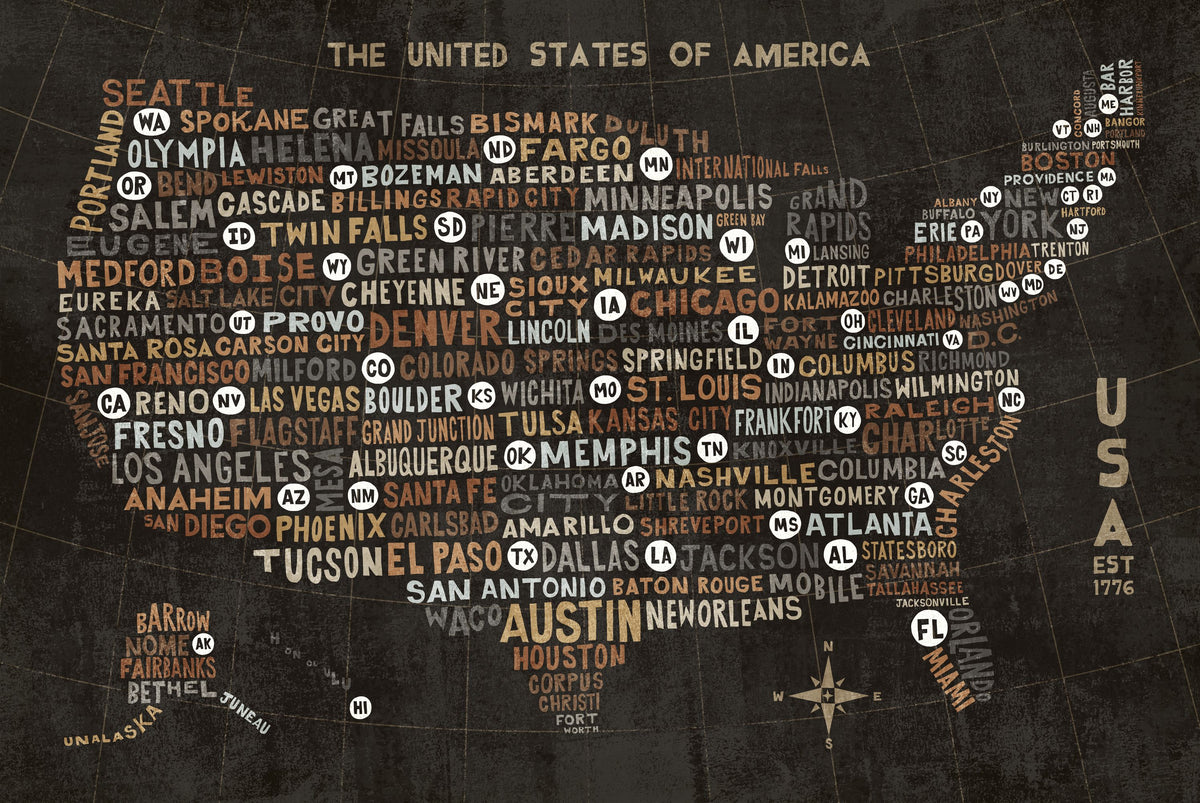 US City Map Black Mural Wallpaper - pure wallpaper artwork