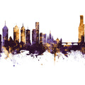 Melbourne Australia Skyline Purple & Gold Mural Wallpaper - pure wallpaper artwork
