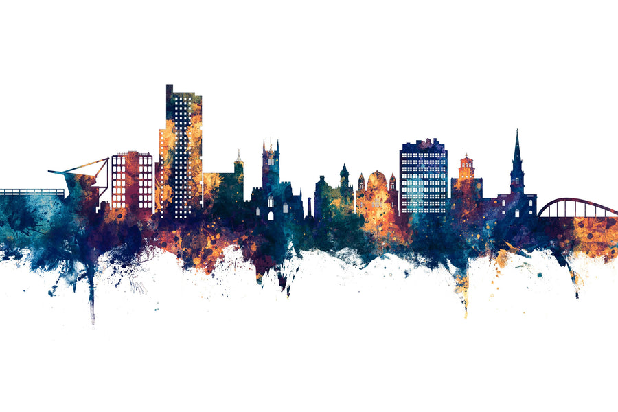 Wolverhampton England Skyline Blue & Bronze Mural Wallpaper