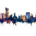 Wolverhampton England Skyline Blue & Bronze Mural Wallpaper - pure wallpaper artwork