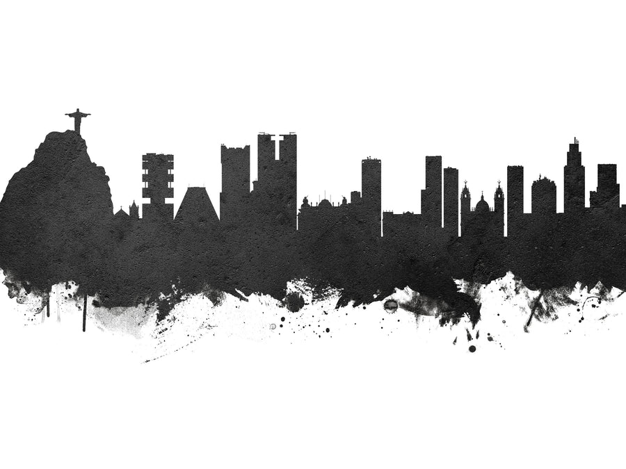 Rio De Janeiro Brazil Skyline Black & White Mural Wallpaper