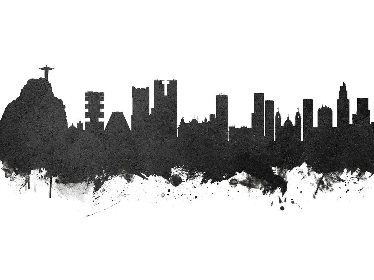 Rio De Janeiro Brazil Skyline Black & White Mural Wallpaper - pure wallpaper artwork