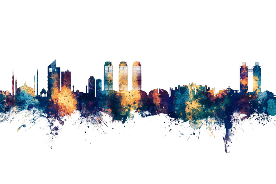 Islamabad Pakistan Skyline Blue & Bronze Mural Wallpaper
