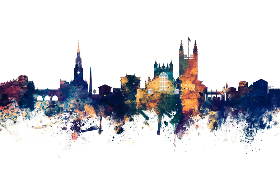 Bath England Skyline Blue & Bronze Mural Wallpaper