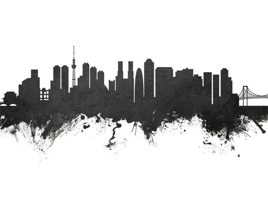 Tokyo Japan Skyline Black & White Mural Wallpaper