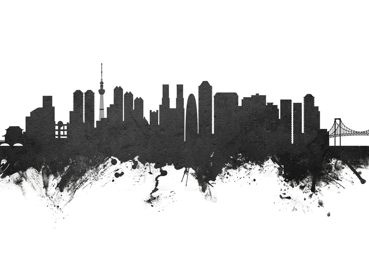 Tokyo Japan Skyline Black & White Mural Wallpaper - pure wallpaper artwork