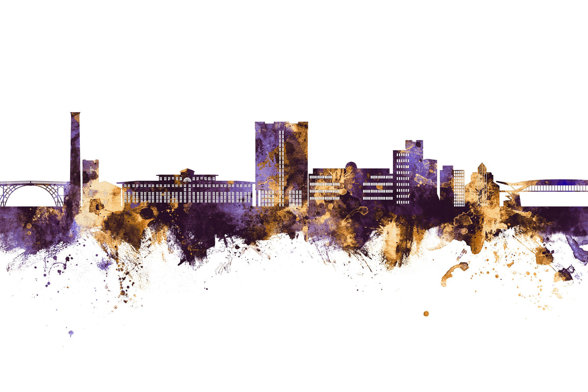 Telford England Skyline Purple & Gold Mural Wallpaper - pure wallpaper artwork